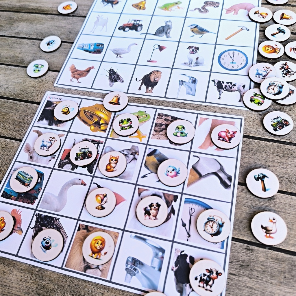 Aktivity logopedie zvuky citoslovce vhazovací box přiřazování fragment